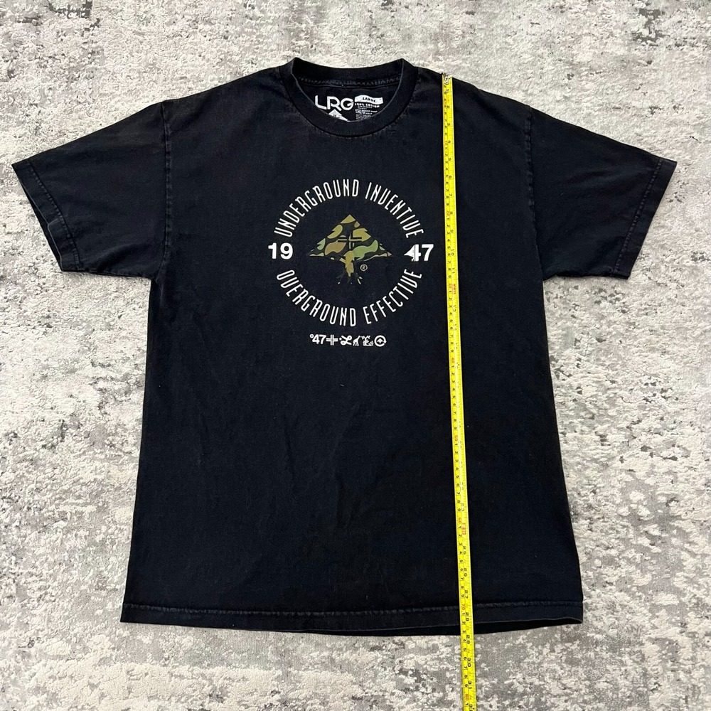 LRG Lifted Research Group T Shirt Size Large Black Vintage Cut Camo Logo
